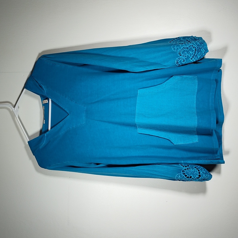 Soft Surroundings Womens Retreat Hoodie Tunic Pullover Top Fjord Blue XS